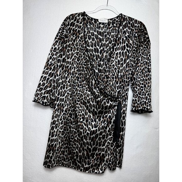 Vintage Vanity Fair Leopard Print Wrap Dress Lingerie MEDIUM Sexy Pinup Punk Hot - Picture 1 of 4